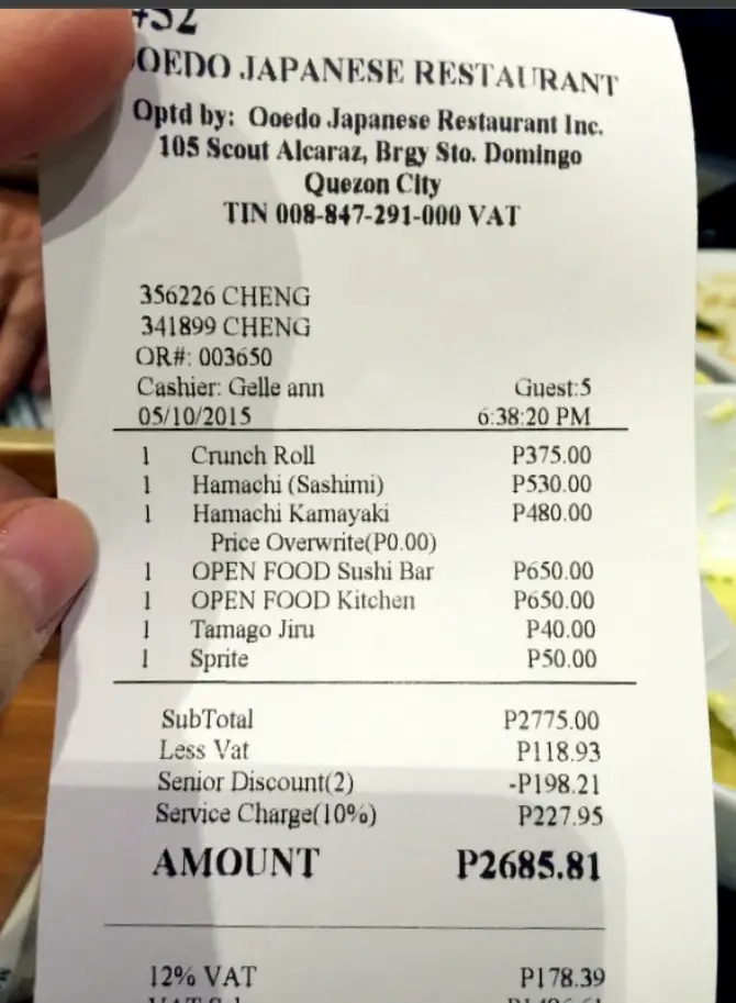 Oedo Philippines Menu